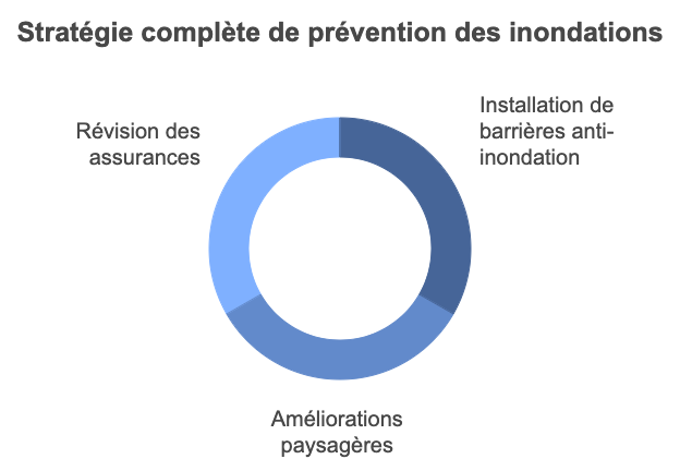 Schéma présentant une stratégie de prévention des futures inondations en 3 étapes.